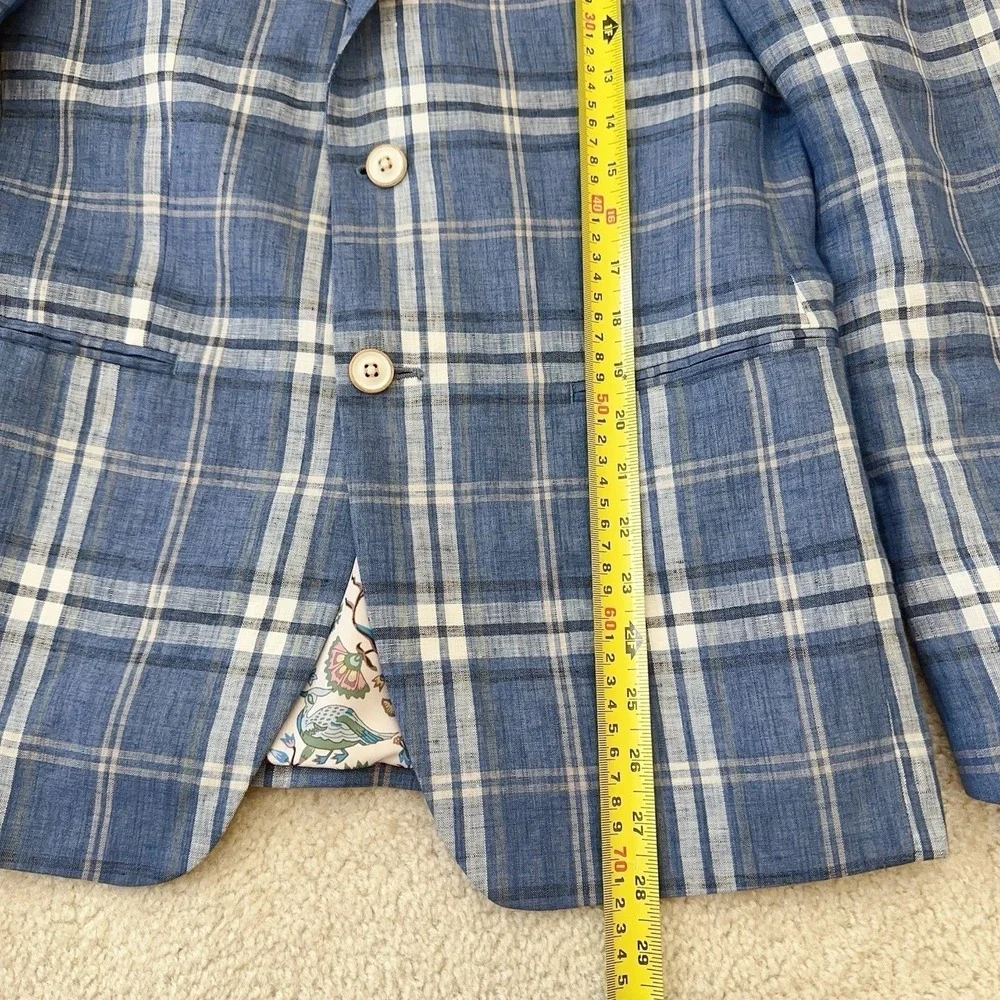 TALLIA Men's Modern-Fit Blue 100% Linen Plaid Sport Coat Size 36S